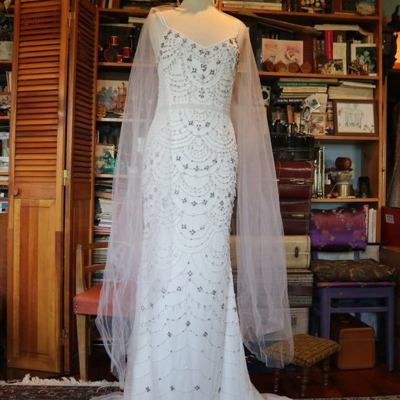 Rhinestone Pearl Beaded Retro inspired 1920s flapper wedding gown Gatsby wedding - Picture 2 of 8